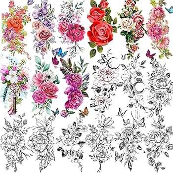 Colorfull Flower Tattoo Stikers - All Desing